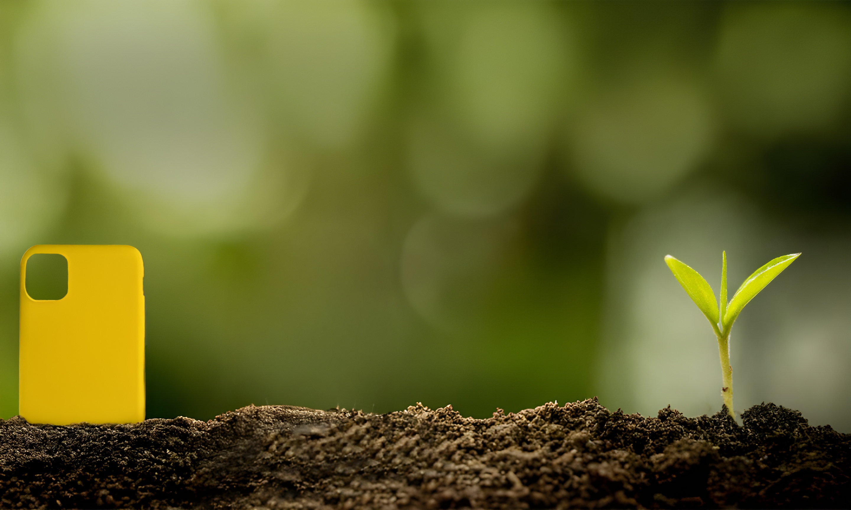 biodegradable yellow iPhone case with a plant